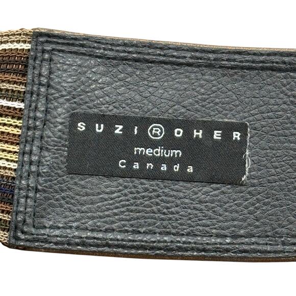 Suzi Roher Wide Stretch Belt SZ M Womens Brown Striped Leather Modern Boho Earth - Picture 9 of 10